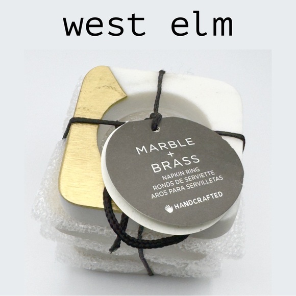 West Elm 🆕 Marble + Brass Napkin Rings, Set of 4 • New in Original Packaging - Picture 15 of 15